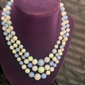 Vintage pastel three-strand beaded necklace